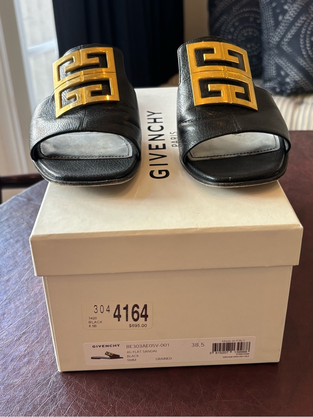 Givenchy 4G Black Leather Slides - Picture 2 of 5